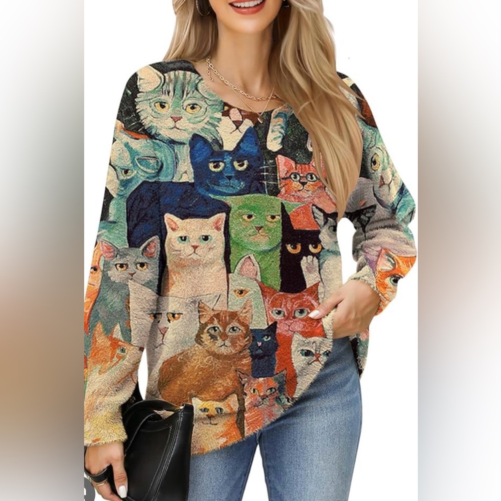Cat Print Sweater